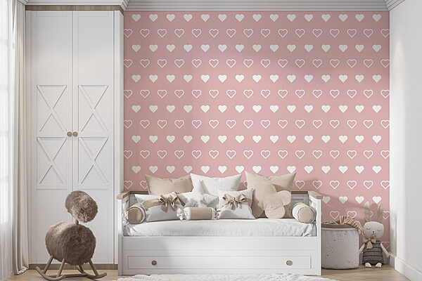 Padrão de corações brancos sobre um fundo cor-de-rosa Papel de parede Padrão de corações brancos sobre um fundo cor-de-rosa