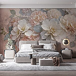 Papel de parede Grupo de flores brancas e cor-de-rosa