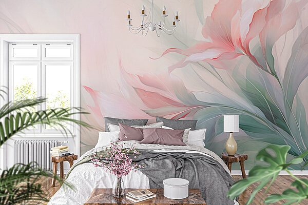 Pintura de flores e folhas Papel de parede Pintura de flores e folhas