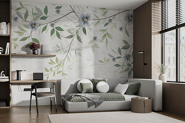 Pintura de flores e folhas Papel de parede Pintura de flores e folhas