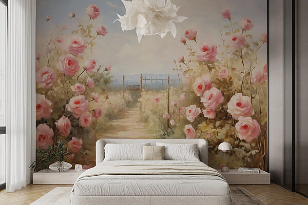Pintura de rosas cor-de-rosa Papel de parede Pintura de rosas cor-de-rosa
