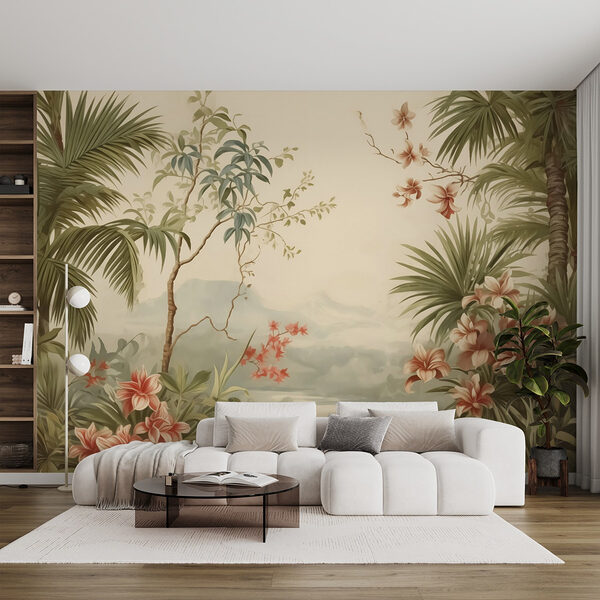 Papel de parede com flores e árvores Papel de parede Papel de parede com flores e árvores
