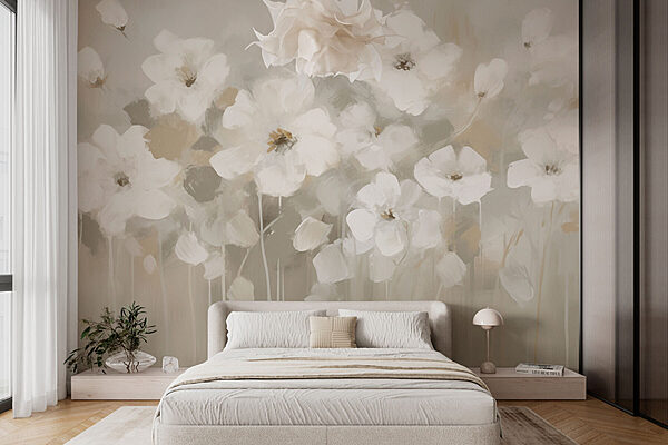 Pintura de flores brancas Papel de parede Pintura de flores brancas