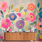 Papel de parede Pintura de flores e folhas