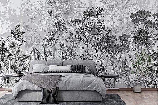 Imagem a preto e branco de flores Papel de parede Imagem a preto e branco de flores