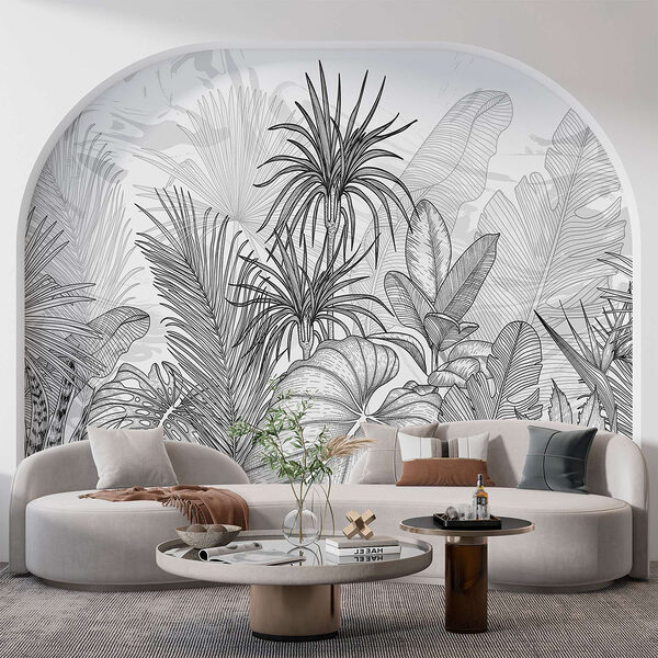 Desenho a preto e branco de plantas Papel de parede Desenho a preto e branco de plantas