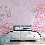 Papel de parede Desenho de flores cor-de-rosa e brancas