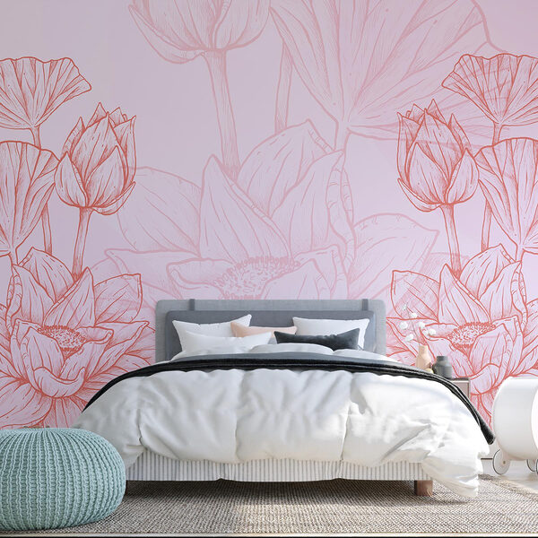 Desenho de flores cor-de-rosa e brancas Papel de parede Desenho de flores cor-de-rosa e brancas