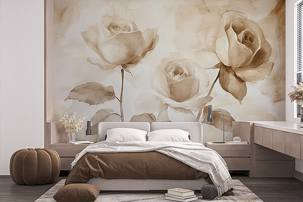 Pintura de rosas com folhas Papel de parede Pintura de rosas com folhas