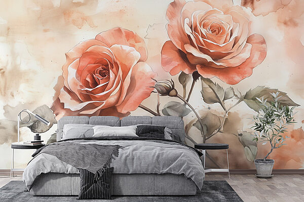 Pintura de duas rosas Papel de parede Pintura de duas rosas
