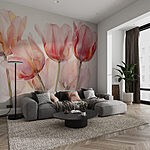 Papel de parede Grupo de tulipas cor-de-rosa
