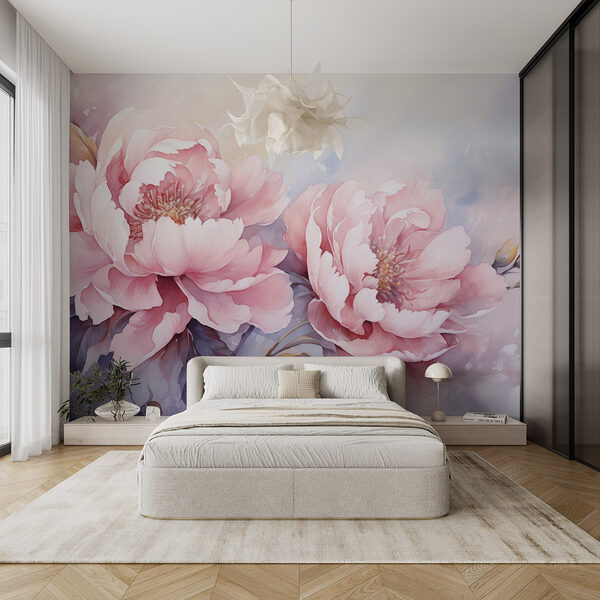 Pintura de flores cor-de-rosa Papel de parede Pintura de flores cor-de-rosa