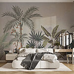 Papel de parede Pintura mural de plantas e pássaros