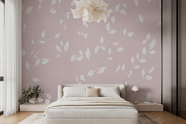 Padrão de folhas brancas sobre um fundo cor-de-rosa Papel de parede Padrão de folhas brancas sobre um fundo cor-de-rosa