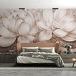 Papel de parede Desenho de flores e folhas