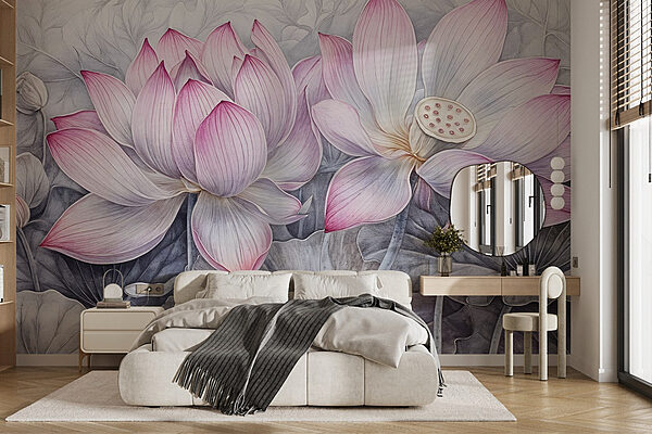 Pintura de flores cor-de-rosa Papel de parede Pintura de flores cor-de-rosa