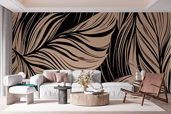 Linhas fluidas de folhagem elegante Papel de parede Linhas fluidas de folhagem elegante