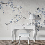 Papel de parede Ramo com flores e folhas azuis