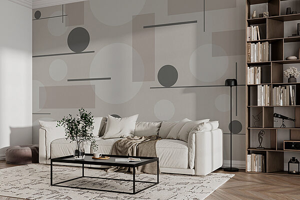 Padrão cinzento e branco com círculos e quadrados Papel de parede Padrão cinzento e branco com círculos e quadrados