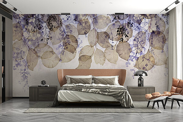 Folhas delicadas em tons suaves Papel de parede Folhas delicadas em tons suaves