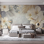 Papel de parede Flores e folhas brancas