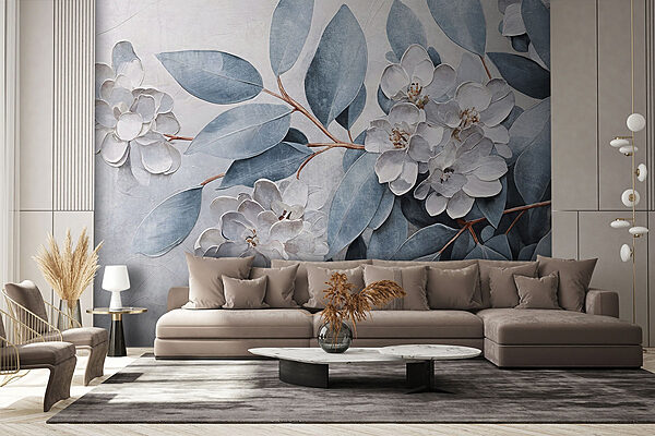 Pintura de flores e folhas Papel de parede Pintura de flores e folhas