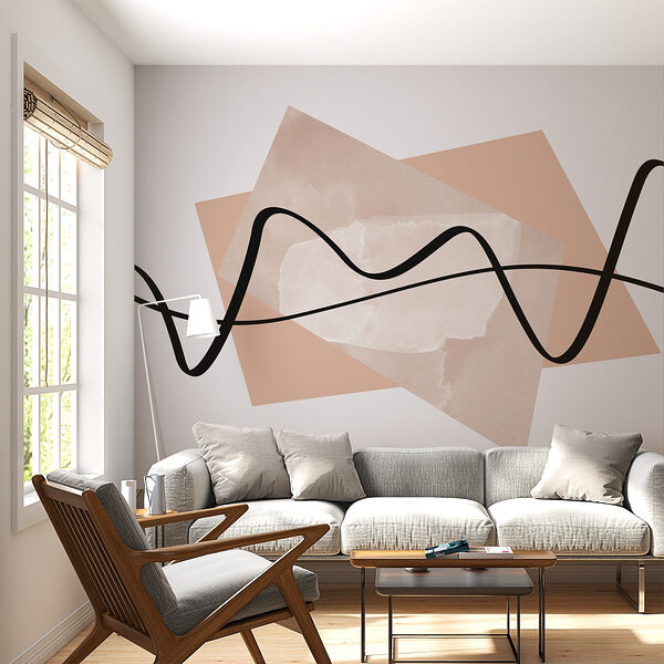 Linha preta sobre um fundo cor-de-rosa e branco Papel de parede Linha preta sobre um fundo cor-de-rosa e branco