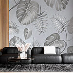 Papel de parede Padrão floral cinzento e branco