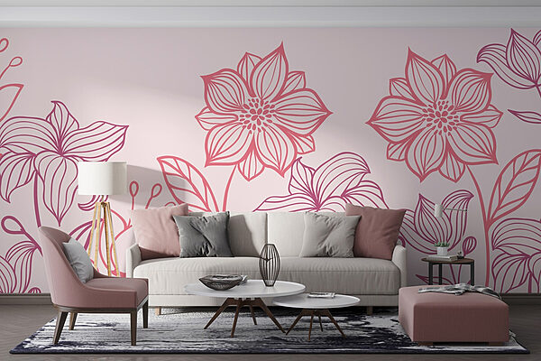 Linha de flores com folhas Papel de parede Linha de flores com folhas