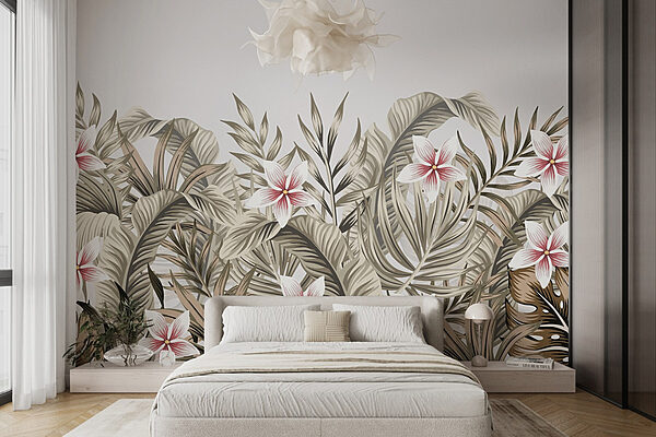 Flora tropical em cores suaves Papel de parede Flora tropical em cores suaves