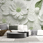Papel de parede Flores e folhas brancas e verdes