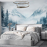 Papel de parede Paisagem de neve com um lago e montanhas