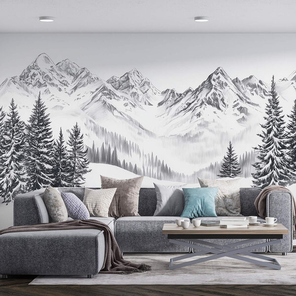 Desenho de uma cadeia de montanhas nevadas Papel de parede Desenho de uma cadeia de montanhas nevadas