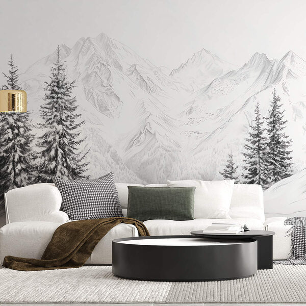 Papel de parede Desenho de uma cadeia de montanhas nevadas