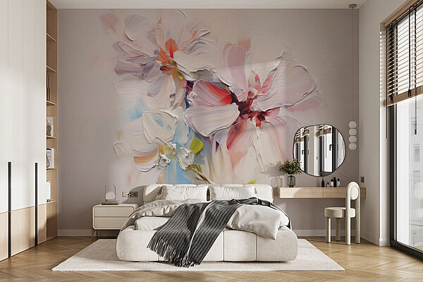 Pintura de flores sobre uma superfície branca Papel de parede Pintura de flores sobre uma superfície branca