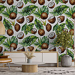 Papel de parede Padrão de cocos e folhas