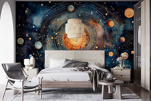 Pintura de planetas no espaço Papel de parede Pintura de planetas no espaço