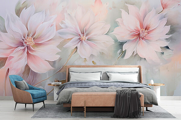 Pintura de flores sobre uma superfície branca Papel de parede Pintura de flores sobre uma superfície branca