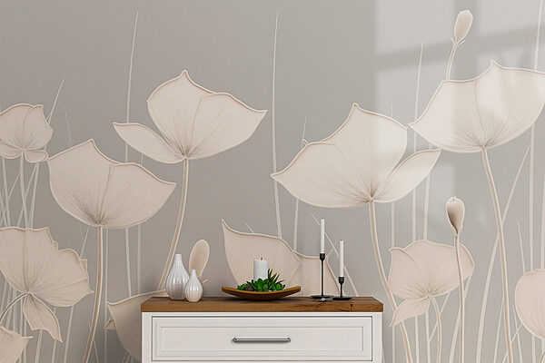 Flores brancas com caules longos Papel de parede Flores brancas com caules longos