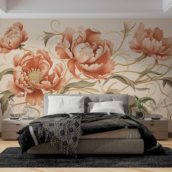 Pintura de flores e videiras Papel de parede Pintura de flores e videiras