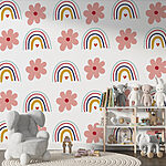 Papel de parede Padrão de flores e arco-íris