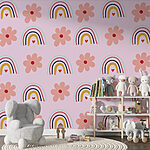 Papel de parede Padrão de flores e arco-íris