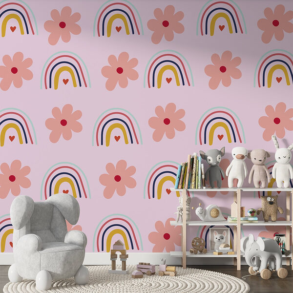 Padrão de flores e arco-íris Papel de parede Padrão de flores e arco-íris
