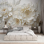 Papel de parede Flores brancas com folhas