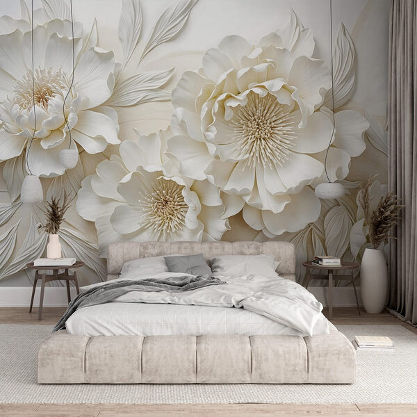 Papel de parede Flores brancas com folhas