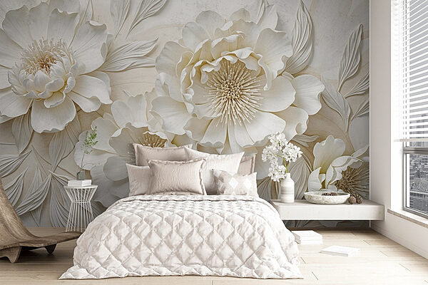 Flores brancas com folhas Papel de parede Flores brancas com folhas