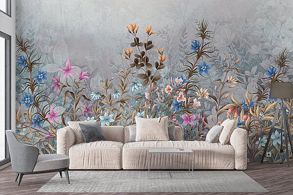Pintura de flores e folhas Papel de parede Pintura de flores e folhas