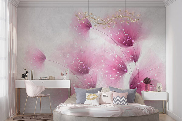 Flores cor-de-rosa com pontos brancos Papel de parede Flores cor-de-rosa com pontos brancos