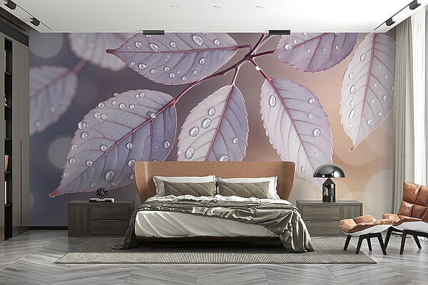 Folhas delicadas adornadas com gotas de chuva Papel de parede Folhas delicadas adornadas com gotas de chuva