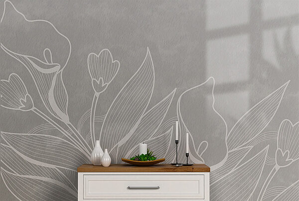Desenho de linha branca de flores Papel de parede Desenho de linha branca de flores